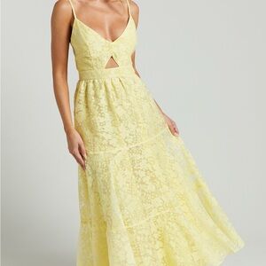 Showpo Soft Yellow Tiered Maxi Sundress with Spaghetti Straps